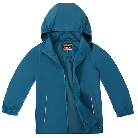 SMONTY Veste Imperméable pour Enfant Résistant au Vent Softshell à Capuche Veste Extérieure Respirante pour La Randonnée, Le Vélo et La Course à Pied