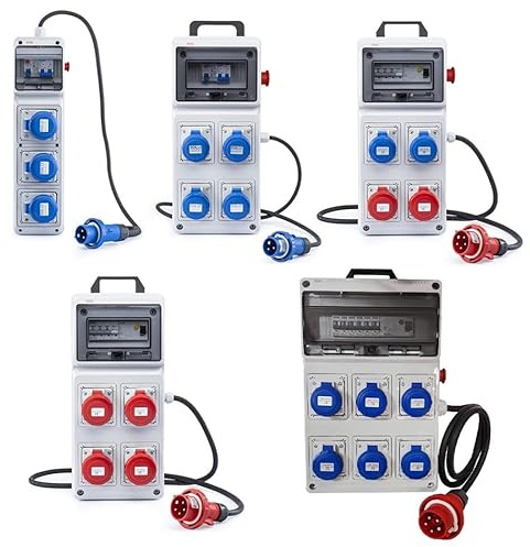 ROSI - Quadro Elettrico Industriale ASC a 32A Monofase 220V 3 Poli da Distribuzione e Cantiere Mobile IP67 - Spina Ind. 2P+T 32A con 4 Prese Ind. 2P+T 32A Certificato Made in Italy [2281/4]