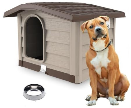 Firmadigaranzia Cuccia per Cani di Taglia Grande con Tetto | Cuccia per Cani L ed XL di Alta Qualità per Esterno, Beige, 110 x 94 x 77 cm