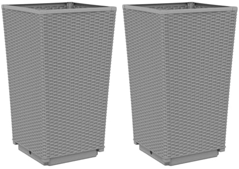 vidaXL Pflanzkübel 2 STK., Blumenkübel Rattan-Optik, Pflanzkasten Blumenkasten für Garten Terrasse, Outdoor Blumentopf Übertopf, Hellgrau PP