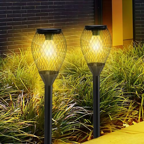 Solarlampen für Außen Garten,2 Stück Solarleuchten für Außen,IP65 Wasserdicht Solar für Den Garten,Warmweiße Solarleuchte für Gärten, Rasenflächen, Gehwege(Auto Ein/Aus)