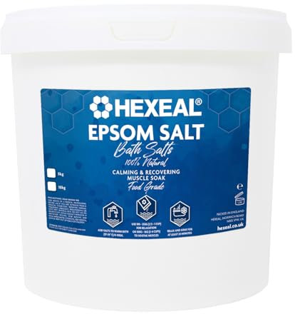 Hexeal Epsom Salt 100% Natural 5kg – 5kg Bucket of Food Grade Magnesium Sulphate for Bathing, Gardening & Household Use – Suitable for Personal Care, Soil Enrichment, and More