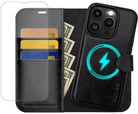 OCASE Abnehmbare Hülle iPhone 13 Pro Handyhülle 2-IN-1 [Magnetische Hülle] [Kabelloses Laden] [Displayschutz] [Kartenfach] RFID Schutzhülle Etui Klapphülle(2in1) Schwarz