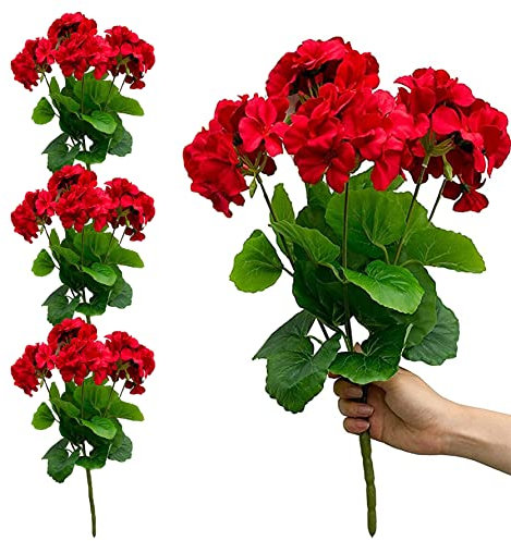 Jorzer Künstliche Geranien für draußen künstliche Blumen 4 Stück 35,6 cm UV-beständig künstliche Geranien für draußen lichtbeständig realistische Geranienpflanzen für Hochzeiten