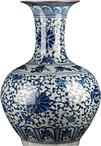 Vase en céramique Ancienne de Style Chinois Vase en céramique Bleu et Blanc en Porcelaine Chinoise Antique Bouteille en Porcelaine Salon Ornements décoratifs rétro Sol Grand(57cm)