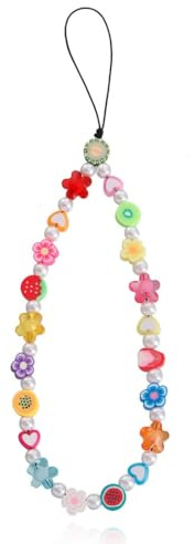 ZUWIJEQ Cordons pour téléphone portable, Pendentifs pour Téléphones Portables Chaîne Anti-Perte pour Téléphone Portable De Telephone Visage Souriant Fleur Fruits en Charme Acrylique Chaîne