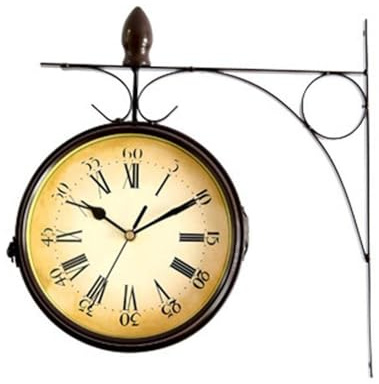 Syfunlv Vintage Bahnhofsuhr,Zweiseitige Retro Wanduhr, 32 * 32cm,Wetterfest, Runde Wanduhr für Garten,Outdoor Uhr Dekorative,Bahnhofsuhr im Eisendesign,für Garten,Terrasse, Küche, Innenhof