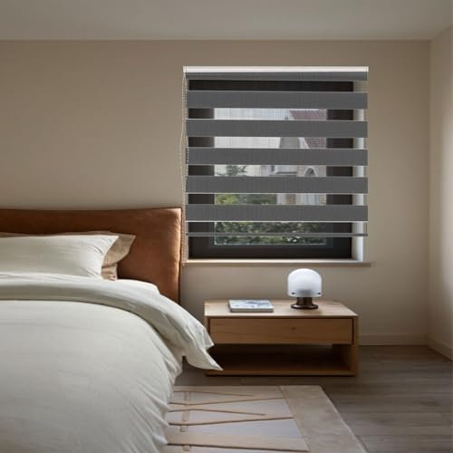 Doppelrollo Klemmfix Verdunkelung 35 x 280 cm Hitzeschutz Energiesparend Rollos Hitzeschutz Sichtschutz Rollo Inkl. Zubehör für Wohnzimmer Küche Büro, Dunkelgrau