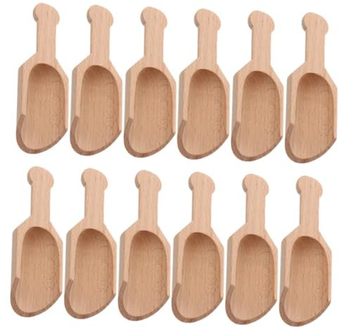 PHENOFICE Cucchiaini Da Tè in Legno Di Faggio 8x3 Cm Set Da 12 Pezzi, Pale Per Sale Multiuso Per Cucina e Infusi, Utensili Per Estrazione Di Tè, Latte in Polvere e Sali Bath