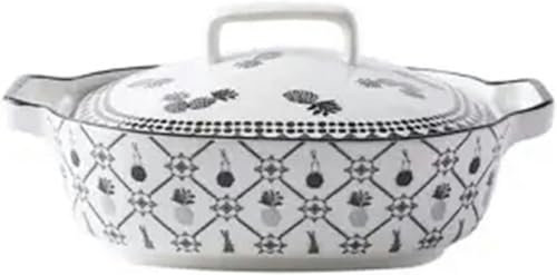HBKUHIUT Kitchen Dish Tray with Lid Ceramic Double Ear Pan Baked Rice Tableware Set Kitchen Bakeware Cooking Bakeware (Color : C)-B