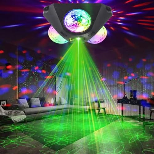 Fiesta Dj 3 Disco Head Projection Ball Pattern Voice Control RGB Color Background Strobe Lights Suitable for Birthday, Dance, Bar, Christmas, Stage, Wedding, Club