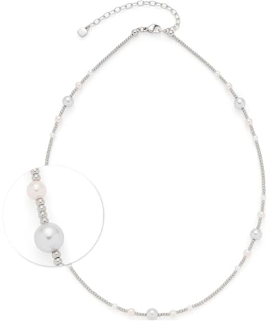 JEWELS BY LEONARDO Halskette Elsana, kurze Kette aus silberfarbenem Edelstahl, Imitationsperlen in Weiß, Creme und Hellgrau, 45-50 cm Länge, Schmuck Geschenk, 024333