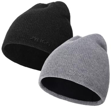 Zylioo S/M/L/XL/XXL/3XL Vändbar stickad mössa för stora och små huvud, vintermössa, vintermössa, varm stickad mufflad klocka, Svart/svart + svart/grå, XL-3XL