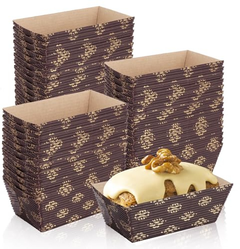 LOPYXBR 150PCS Mini Loaf Cake Cases 8x4x4cm Disposable Loaf Tin Liners Brown Mini Paper Loafs Tins with Beautiful Look for Bread, Cake