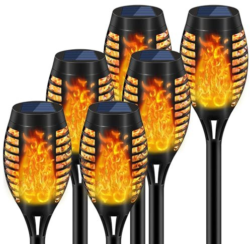 Solar Fackellicht für Außen Garten, 6 Stück 12 LED Solarlampe für Außen Flackernd, IP65 Wasserdicht Gartenfackeln, Solarleuchten für Außen, Gärten, Weg, Hinterhöfe, Balkon, Pfad, Rasenflächen