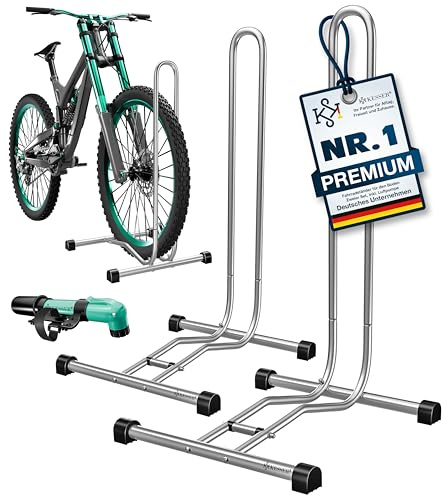 KESSER® Fahrradständer Boden einzeln für Mountainbike, E-Bike, Citybike, Rennrad, MTB | Fahrrad Montageständer | Freistehender Fahrradhalter Ständer Eisen | Reifenbreite bis 65mm | Inkl. Luftpumpe