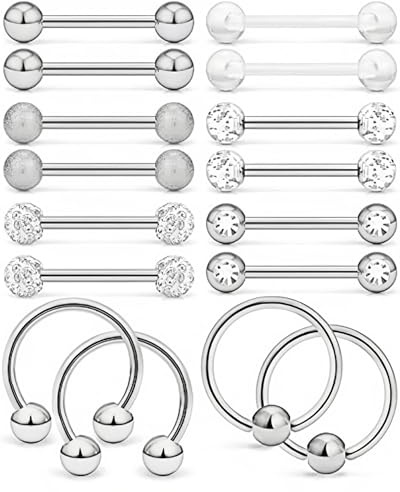 Piercing tige 8 paires langue 14G acier chirurgical argent bijoux pour piercing