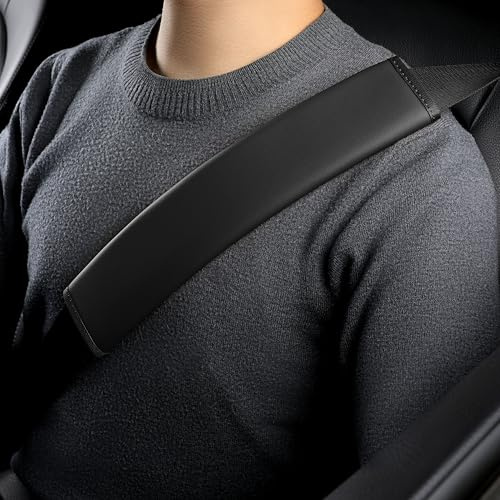 POKSRI 2Ps Almohadillas para cinturón de Seguridad de Coche, Piel sintética, cojín de Hombro para Accesorios del Conductor, Mochila, Bolsa de Hombro(Negro)