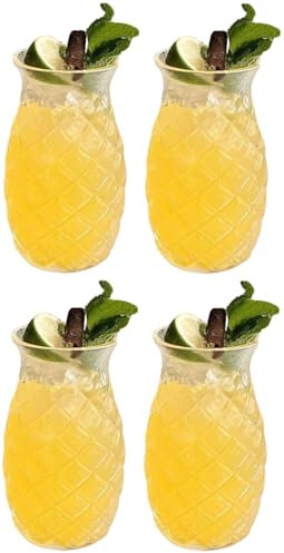 Cookinglife Verres à Cocktail/Verres à Ananas Tiki + pailles réutilisables Fruits d'été - 4 pièces
