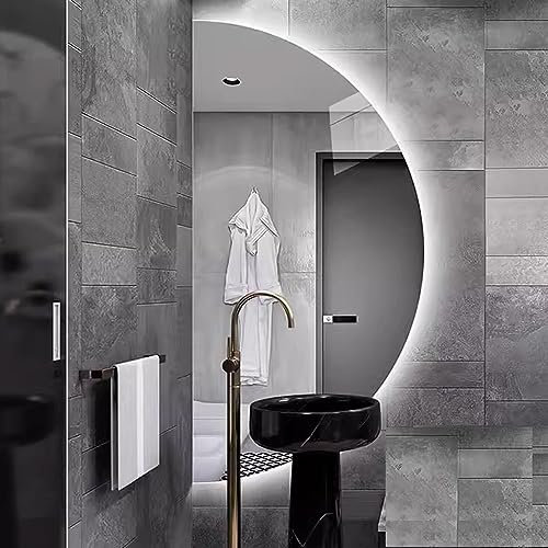 Specchio da Bagno Intelligente con luci, Specchio da Trucco a Mezzaluna LED, Oscurante, antiappannamento, Specchio da Parete per Soggiorno, Bagno, Camera da Letto, Ingresso (Colore: Taglio a