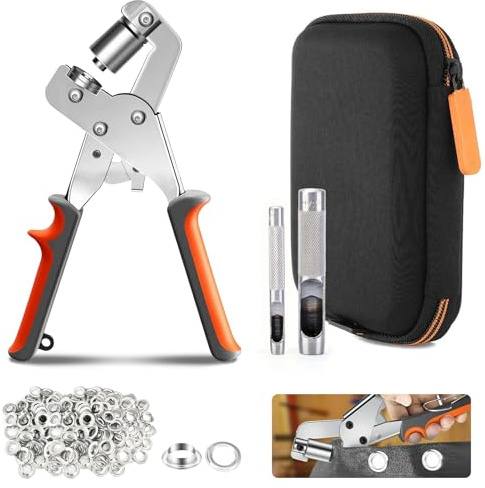 Eyelet Punch Kit with 200 pcs 10mm Eyelets,Punch Tool Kit for DIY Tarpaulin Ring Repair and Installation,Professional Grommet,Complete Grommet