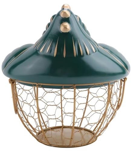 Cesta for guardar huevos, cesta de alambre de metal for frutas con tapa en forma de pollo, huevera con capacidad for 30 huevos.