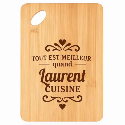 Planche à Découper Meilleur Quand Laurent Cuisine - Plateau Apéro en Bambou Cadeau Gravé pour Homme Cuisine Barbecue