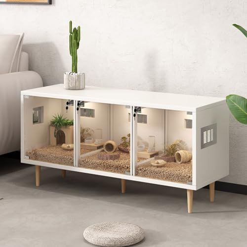 Hamsterkäfig, Meerschweinchenkäfig Aus Holz mit TrennwäNden, Leicht Zu Reinigen Geeignet für Viele Haustiere - Abgebildetes Zubehör Nicht Im Lieferumfang Enthalten(White,120 * 40 * 58cm)