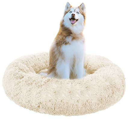 ADUODAO Flauschiges Hundesofa, Anti-Angst-Donut-Kissen für große, mittelgroße und kleine Haustiere, beruhigendes Katzenbett, weiches Welpen-Kissen, maschinenwaschbar, 70 x 70 x 20 cm, gebrochenes Weiß