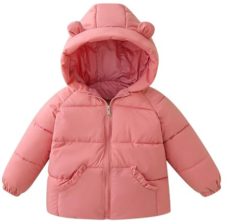 OBiQuzz Giacca trapuntata per bambina: piumino con orecchie d'orso, giacca buffer, con chiusura lampo, giacca di cotone con tasche, giacca invernale calda, giacca leggera per attività all'aria aperta
