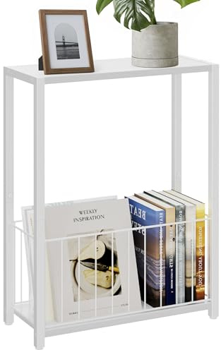 Miphlian Schmale Beistelltische, Sofatische mit Zeitschriftenhalter, Platzsparendes Design für Kleine Räume, Wohnzimmer, Schlafzimmer oder Büro, 18 x 43 x 60 cm, Weiß