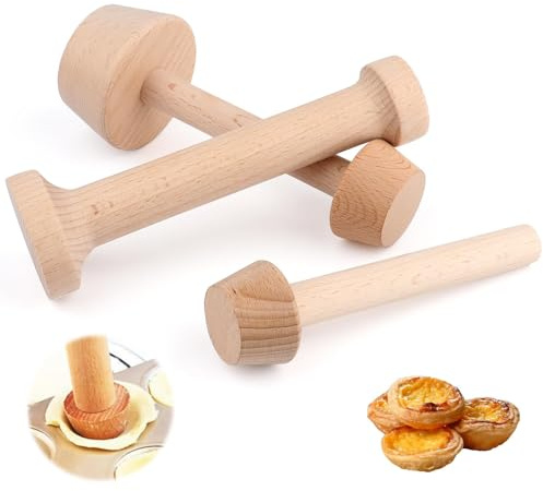 Nexlynk 3 Pcs Wooden Tart Tamper Set, Double Sided Tart Tamper Tool, Natural Beech Wood Pastry Tamper Press, Tart Press Tool for Egg Tarts, Muffins, Pies and Quiche, Baking Tools Kitchen Accessories