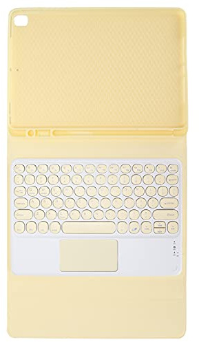 Tomantery Keyboard Case 10 Wireless Round Keycap Touch Keypads for IOS Tablet, Portable Silicone Case, Suitable for Smartphones/Tablets/Laptops/Desktop Computers (Yellow round cap touch + leather