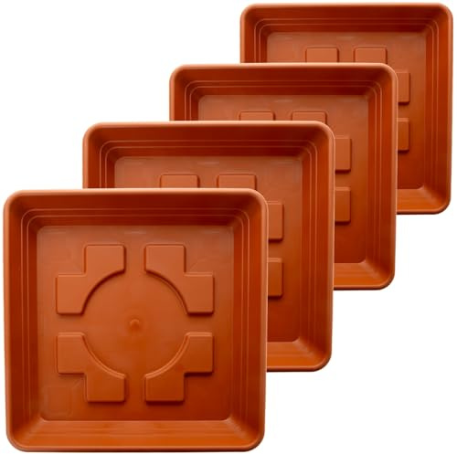 LIVINJA 4er Untersetzer 40x40 cm für Pflanzkübel groß außen - Extra Robuster Pflanzuntersetzer Terracotta für Blumentopf 48x48 cm Made in Germany