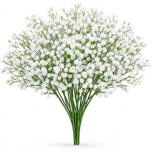 Caelura 20 Stück Schleierkraut Künstlich, Kunstblumen Weiß, Künstliche Blumen wie Echt, Fake Flowers für Hochzeit, Vase, Wohnzimmer, Blumen Deko, Kunstblumenstrauß