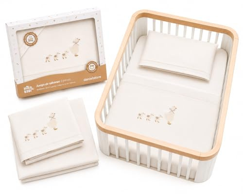 Danielstore Sábanas Minicuna Bebé 50x80 cm 100% Algodón – Sábana Bajera Ajustable para Minicuna, Moisés, Capazo y Carrito – Suave, Transpirable y Antiarrugas para Recién Nacido