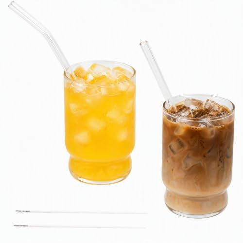 Culinavog Set da 2 Bicchieri con Cannuccia, 400 ML Bicchieri da Matcha, Tazze in Vetro da Caffè Ghiacciata, Bicchieri per long drink, Tazza per Caffè, Succhi e Frullati