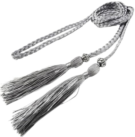 GIJMZY Cintura da donna con nappa intrecciata lunga sottile Abito in corda cintura decorata Accessori a catena(Silver)