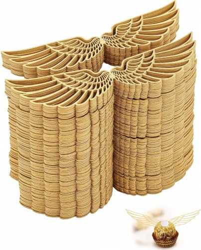 BTACGWP 50 Stück Goldener Schnatz Flügel Essbare Cookie Deko Kuchen Cupcake Toppers Schokoladenflügel mit Klebepunkt für Geburtstag Party Dekor