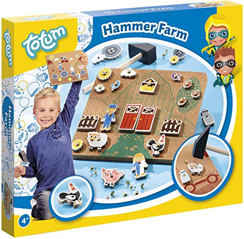 Totum Hammerspiel Kreativ-Set: mit Bauernhofvorlagen, Figuren, Nägel und Holzhammer