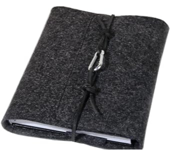 Notizbuch Hülle Kalenderhülle personalisiert Name Notizbuch Hülle A5 anthrazit Kalender Hülle Filz Leder retro Vintage Geschenk Schule Abitur Ausbildung Studium Karabiner lässig LEDERBAND SCHWARZ