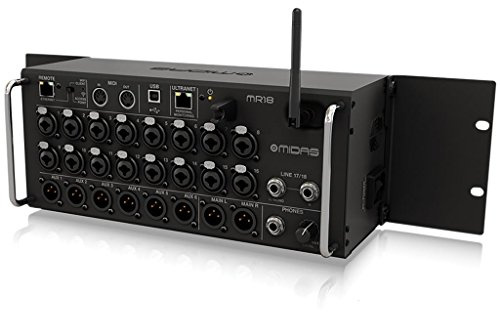 Midas MR18 Digitaler Mixer mit 18 Eingängen für iPad/Android-Tablets mit 16 Midas PRO-Vorverstärkern, integriertem WLAN-Modul und Mehrkanal-USB-Audio-Interface