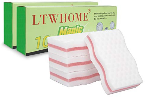 LTWHOME Netter rosafarbener Zwischenschicht Magischer Schwamm Schmutzradierer in Wellenform Melamin Schaum mit hoher Dichte 10 x 6 x 2.5cm (20 Stück)