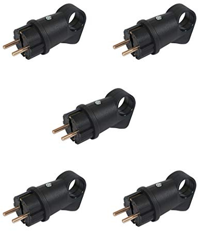 5 Stück Gummi Schuko Stecker oder Kupplung IP44 vollgummi schuko Stecker und Kupplung mit Abdeckkappen wasserdicht feuchtraum aussen schukostecker IP44 (5 Stück Stecker mit Drück)