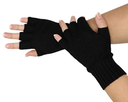 Prettystern Herren 100% Kaschmir-Wolle Halbfinger kurzfinger-handschuhe Fingerlose -Handschuhe Hand-Stulpen Cashmere Schwarz