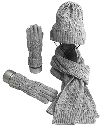 Chapeau Gants Écharpe Ensemble pour Femmes Dames Filles Doux Chaud Bonnet Tricoté Bonnet Long Écharpe 3 en 1 Hiver Épais Ensemble pour Promenade en Plein Air Faire des Achats Ski Pêche Camping