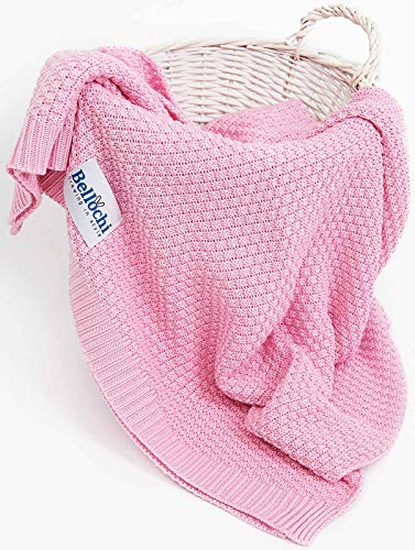 Bellochi Babydecke für Mädchen und Junge -100% Bambus - Kuscheldecke Kinder Erstlingsdecke Strickdecke - für den Sommer - Superweich Atmungsaktiv - 100x80 cm - Rosa (Rosa)