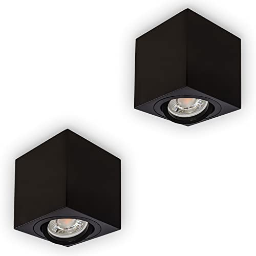 INNOVATE LED Aufbauspot 2 Stück [35° schwenkbare Aufbauleuchte Schwarz Eckig] kompakter Aufputz Deckenspot I moderner IP20 Aufbaustrahler GU10 Fassung I flacher LED Spot excl. Leuchtmittel