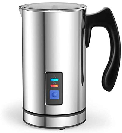 Milk Frother Electric, Milk Steamer Foamer Liquid Heater with Hot or Cold Milk Functionality Silent Operation, Temperature Controls, Non-Stick Coating, Extra Whisks