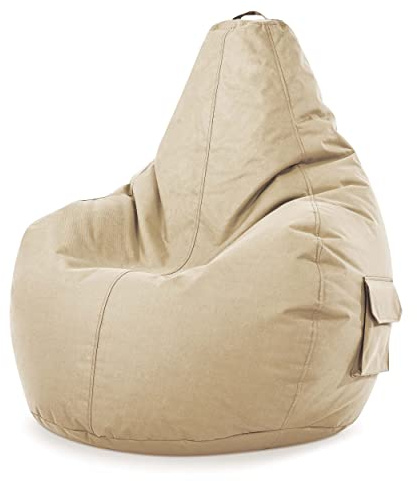 Green Bean Sitzsack „Cozy“ mit Rückenlehne 80x70x90cm - Gaming Chair, 230L EPS-Perlen Füllung, Waschbar, Wetterfest - Gemütlicher Lounge Sitzhocker für Indoor und Outdoor in Beige